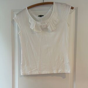 Talbots White Cap Sleeve Top with Ruffle Neck